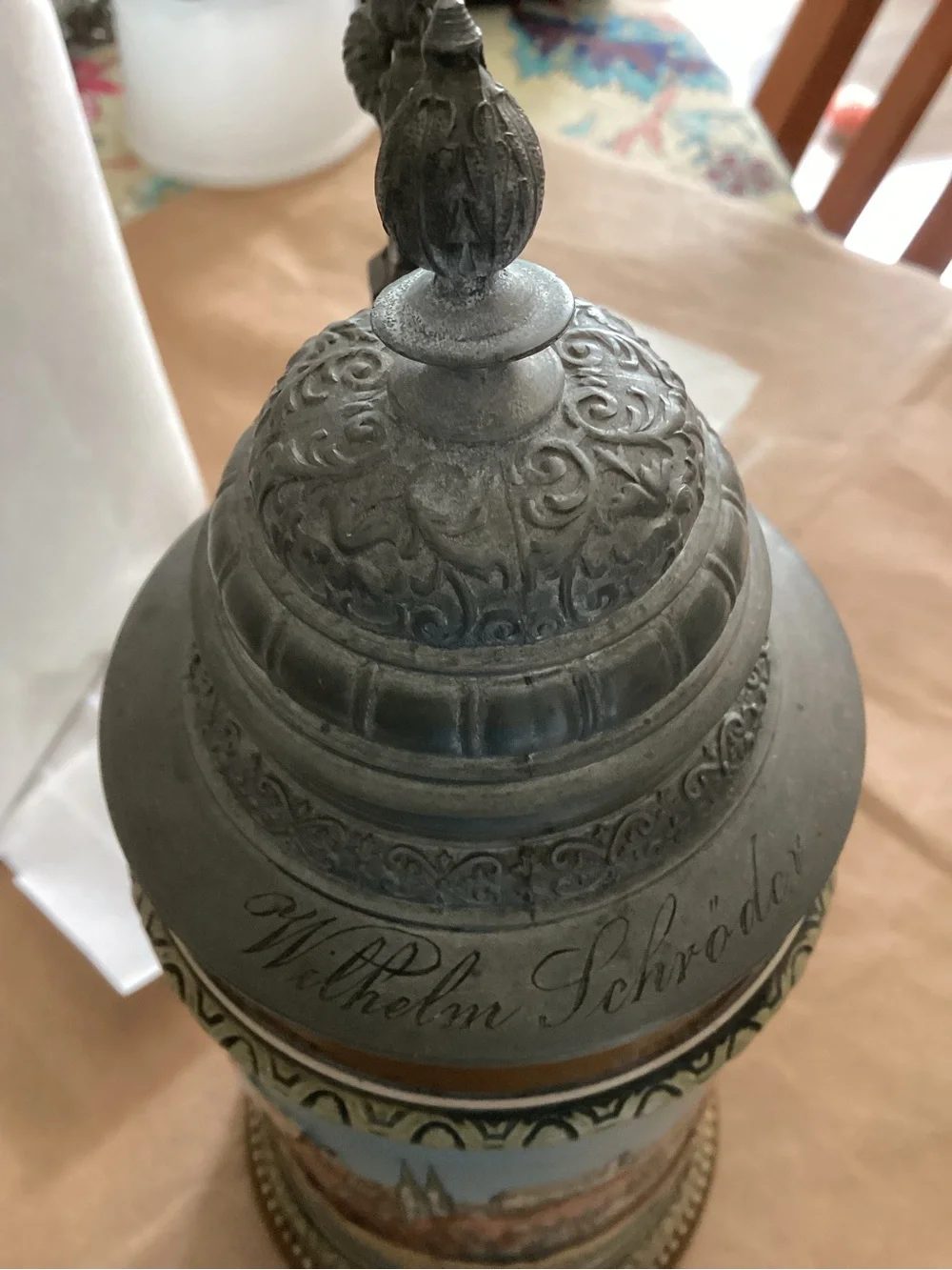 German Pre-WWII Beer Stein with Eagle Embellished Pewter Lid - Picture 5 of 5